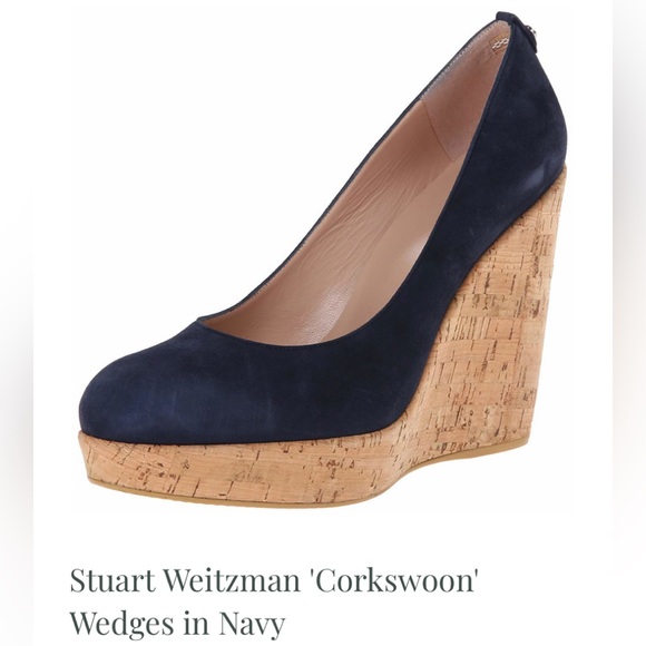 Stuart Weitzman Shoes - Stuart Weitzman Corkswoon Navy Suede Wedge Shoes 9.5